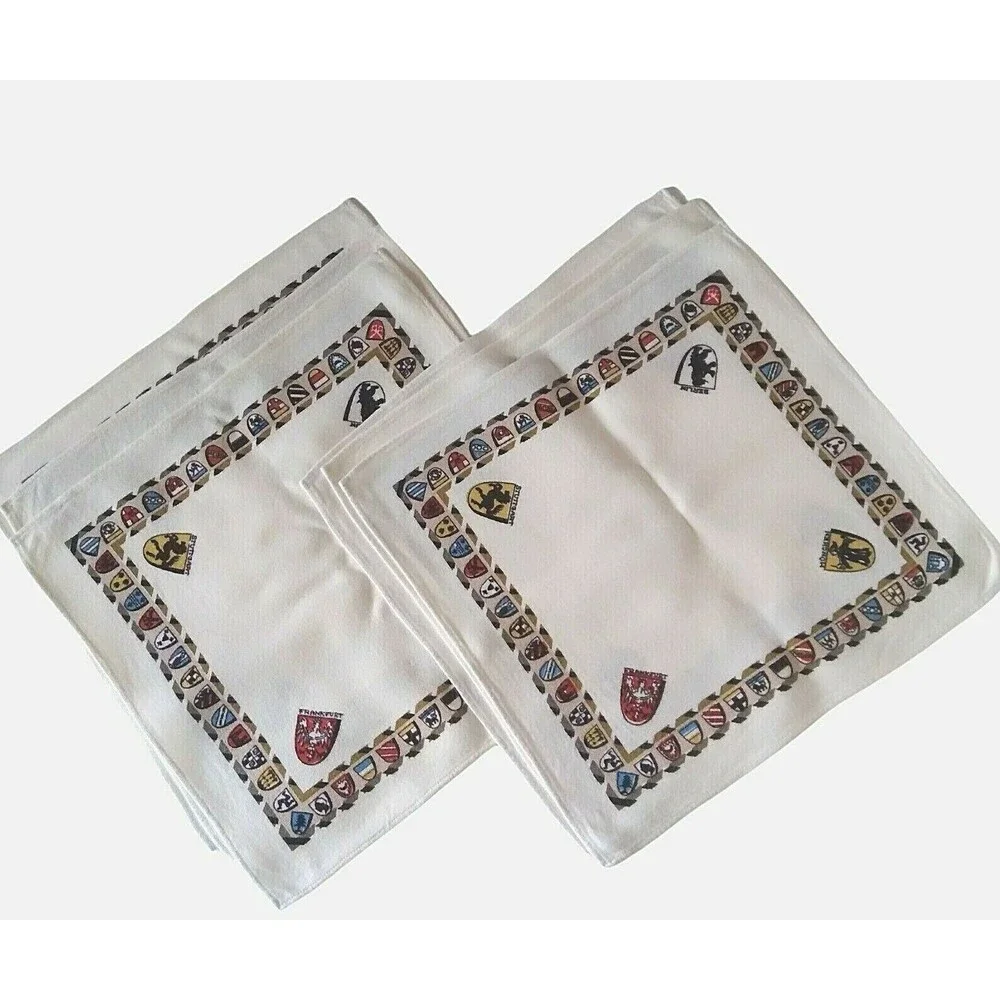 VIntage German Linen Napkin Set Coat Arms 6 Flag Crest Shield Cities Octoberfest